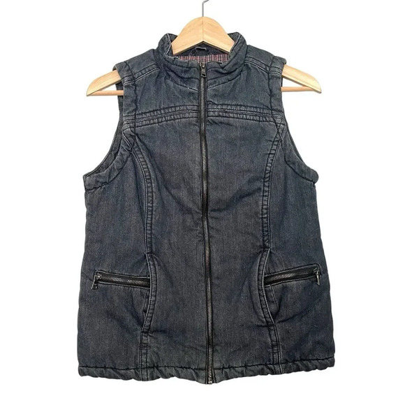 Liz Claiborne Padded Plaid Lined Denim Vest Denim Dark Wash Size Small - Picture 1 of 6
